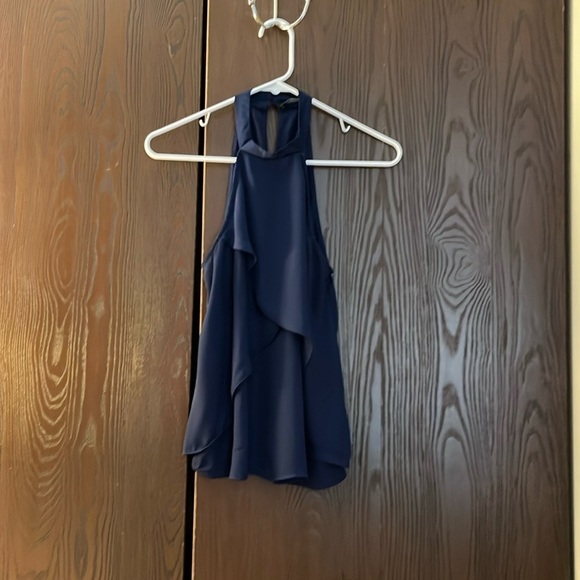 Shine star sleeveless navy blue ruffle front top. Size Medium. - Picture 1 of 10